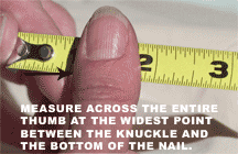 Measure your thumb as shown using a ruler or tape measure.