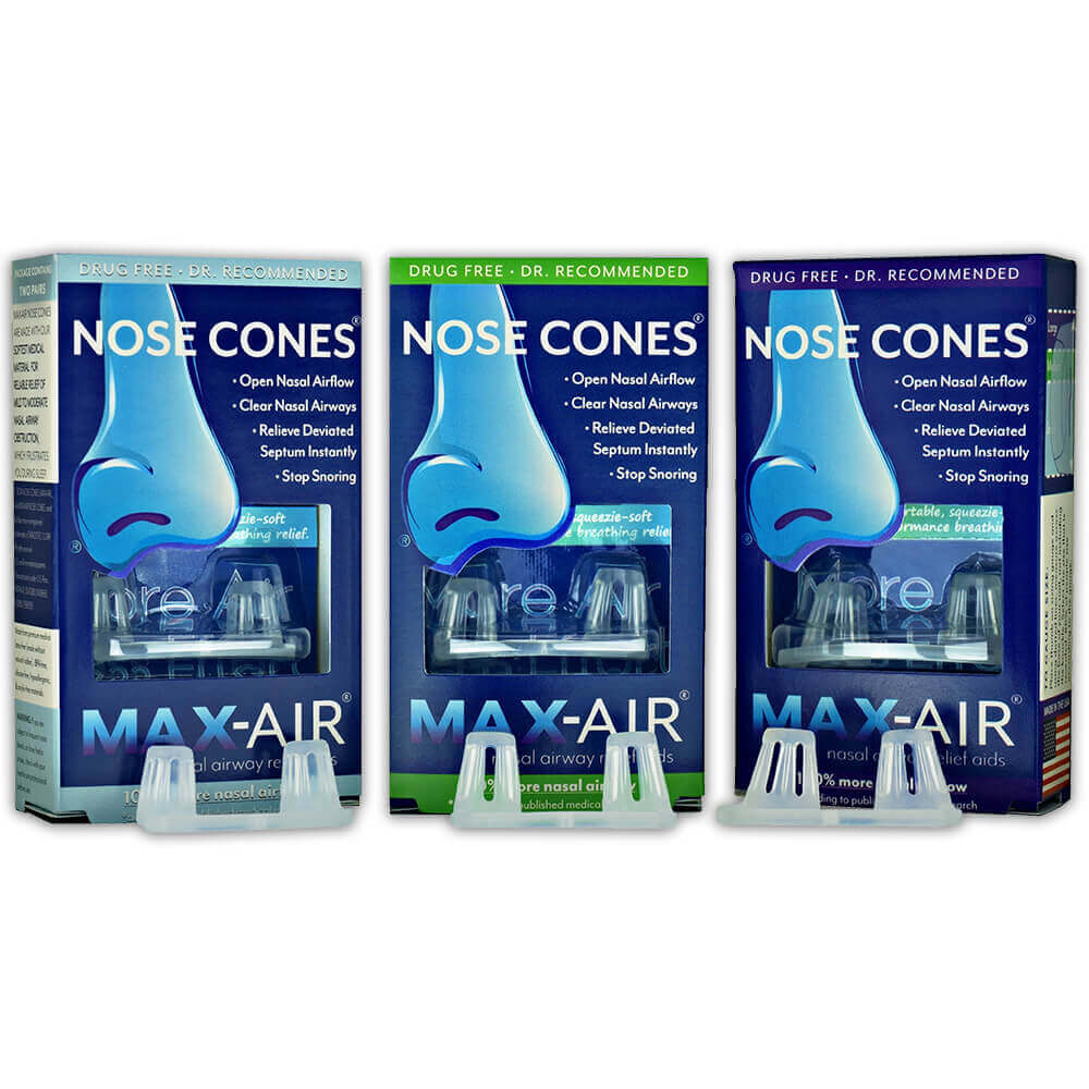 Max-Air nose Cones' sizes are indicated by highlighted colors on the packages, available in small, medium and large sizes.