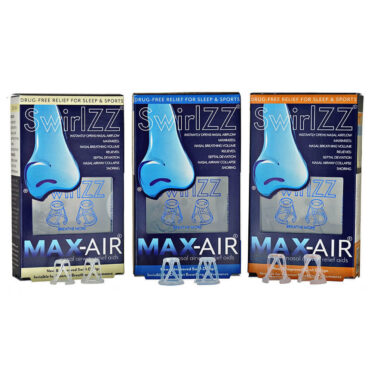 Max-Air SwirlZZ nasal dilator available in size small, medium and large. Transparent material one pair per package.